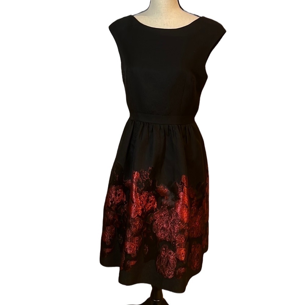 Cynthia Steffe Black & Red Metallic Floral Dress Sz-6